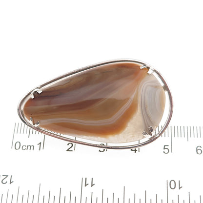 930 Silver Vintage Israel Real Agate Modernist Oxidized Pin Brooch / Pendant