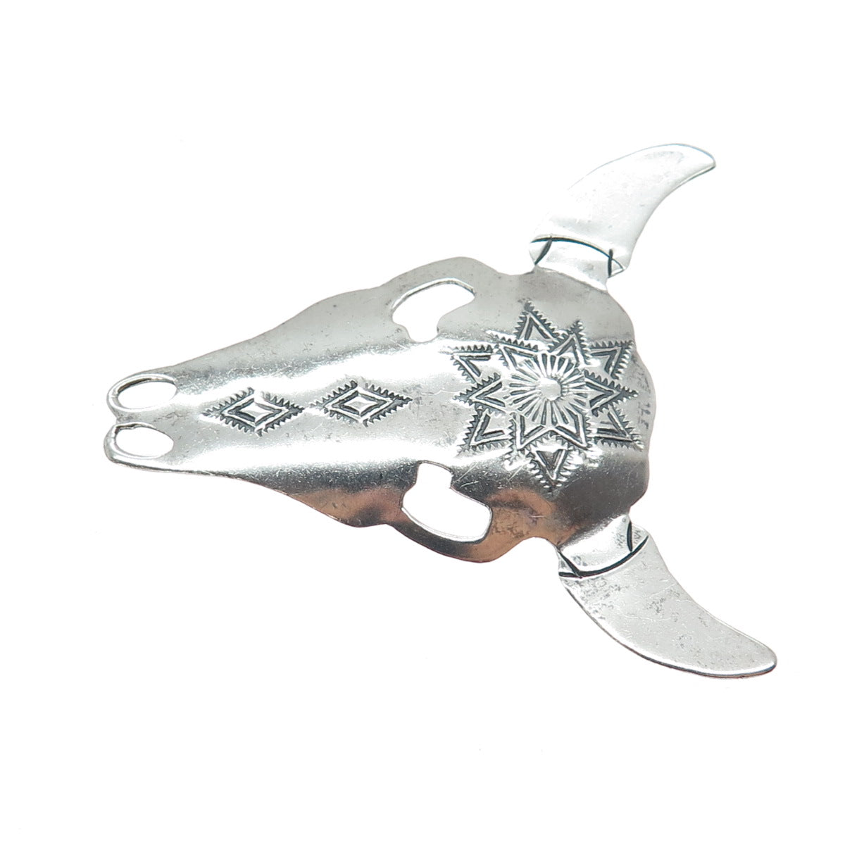 JASON LIVINGSTON NAVAJO Old Pawn Sterling Silver Bull Skull Tribal Pin Brooch