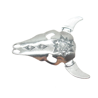 JASON LIVINGSTON NAVAJO Old Pawn Sterling Silver Bull Skull Tribal Pin Brooch