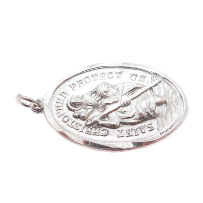 CHAPEL 925 Sterling Silver Vintage St. Christopher Religious Medal Charm Pendant