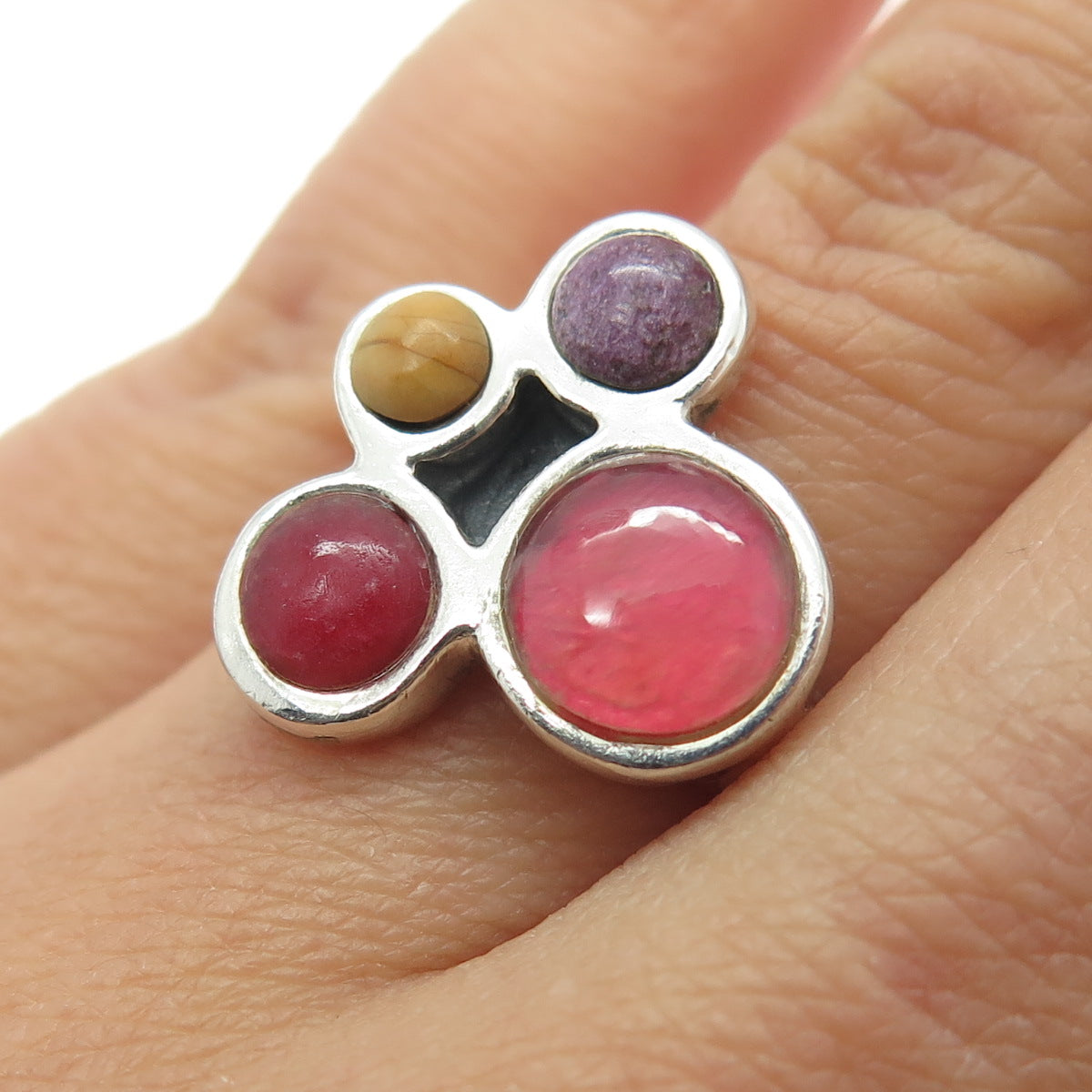 BARSE Sterling Silver Vintage Real Cherry Quartz Lepidolite & Jasper Ring Size 7