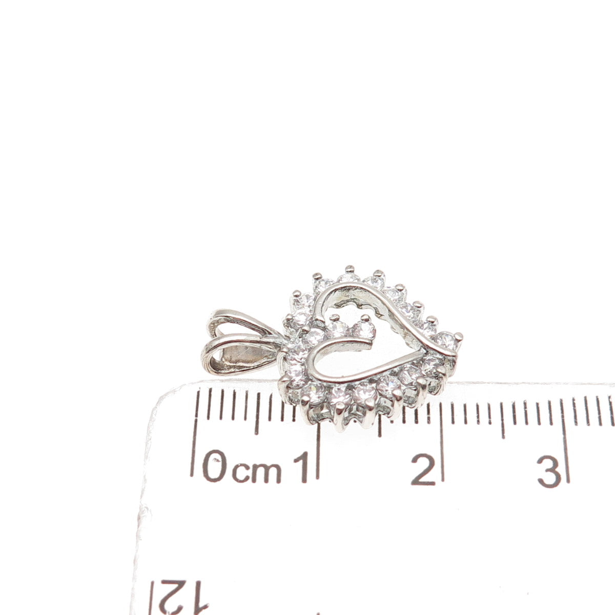 Ross Simons 925 Sterling Silver Round-Cut C Z Heart Mini Charm Pendant