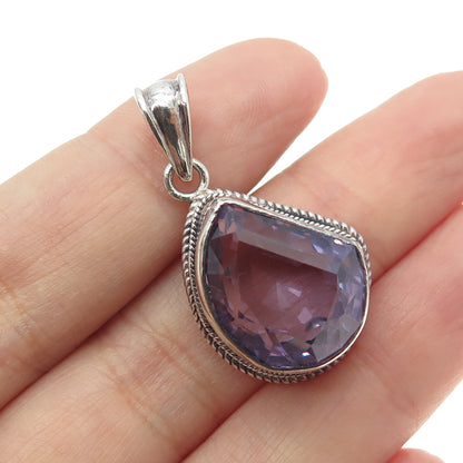 925 Sterling Silver Vintage Real Amethyst Modernist Pendant