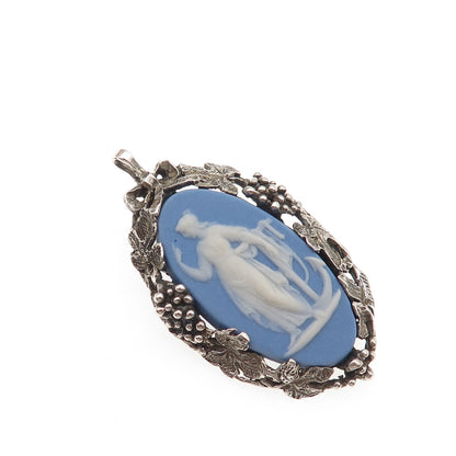 Wedgwood 925 Sterling Vintage England Jasperware Muse Cameo Pin Brooch / Pendant