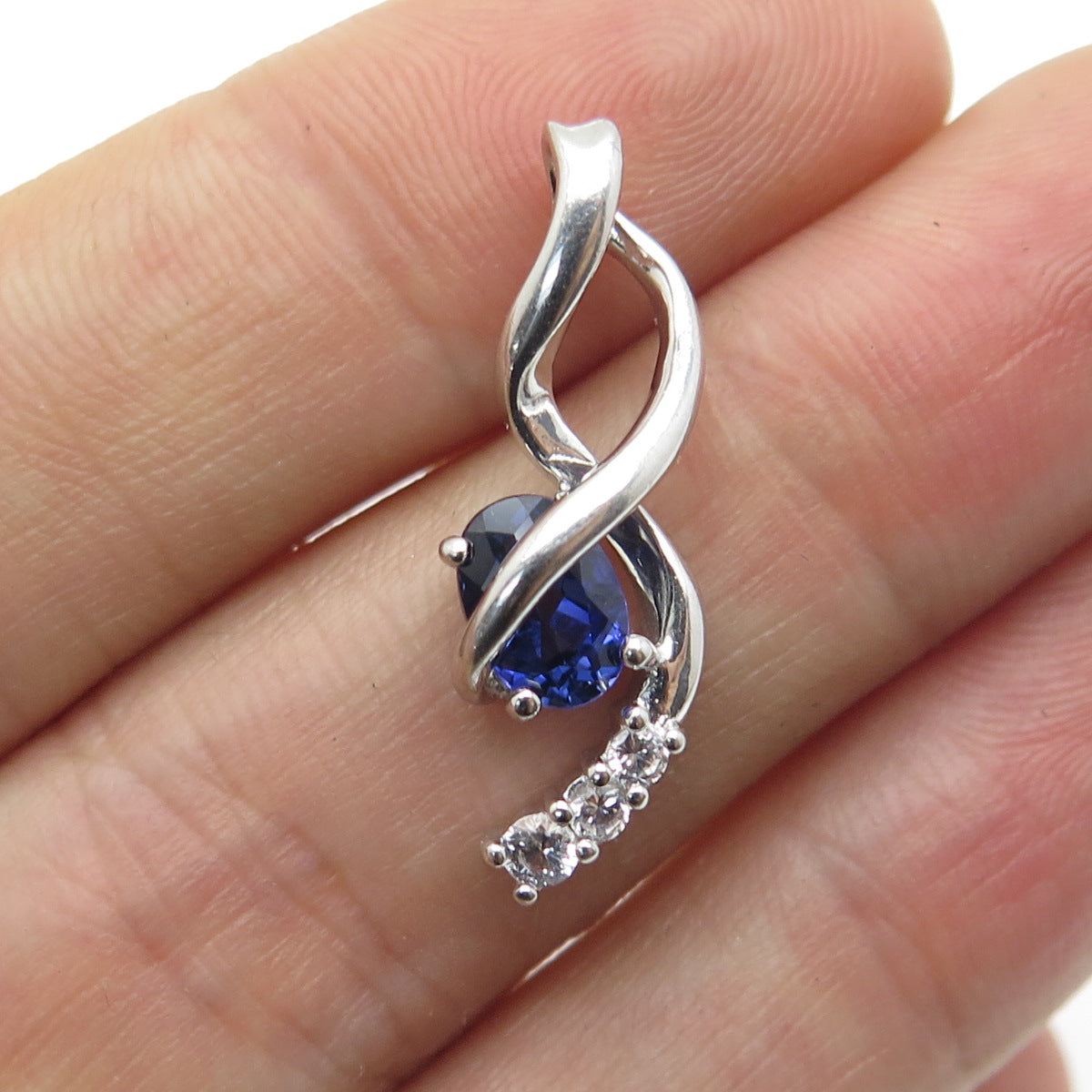 925 Sterling Silver Lab-Created Sapphire & White Topaz Twisted Pendant