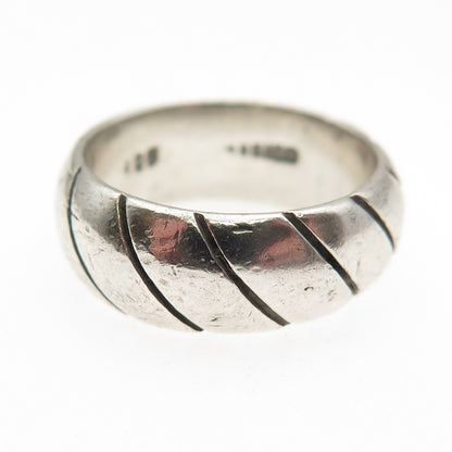 925 Sterling Silver Vintage Modernist Ribbed Band Ring Size 6.75
