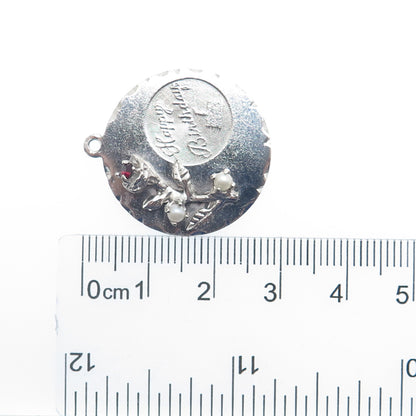 TOWN & COUNTRY 925 Sterling Vintage Real Pearl Rhinestone Happy Birthday Pendant