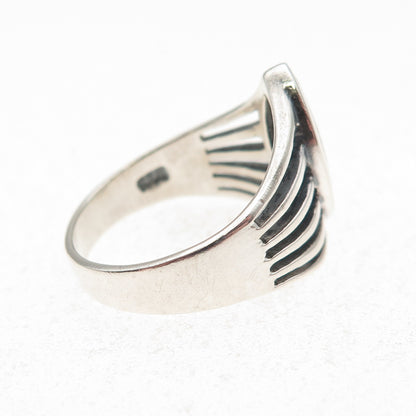 925 Sterling Silver Vintage Real MOP Modernist Oxidized Ring Size 7