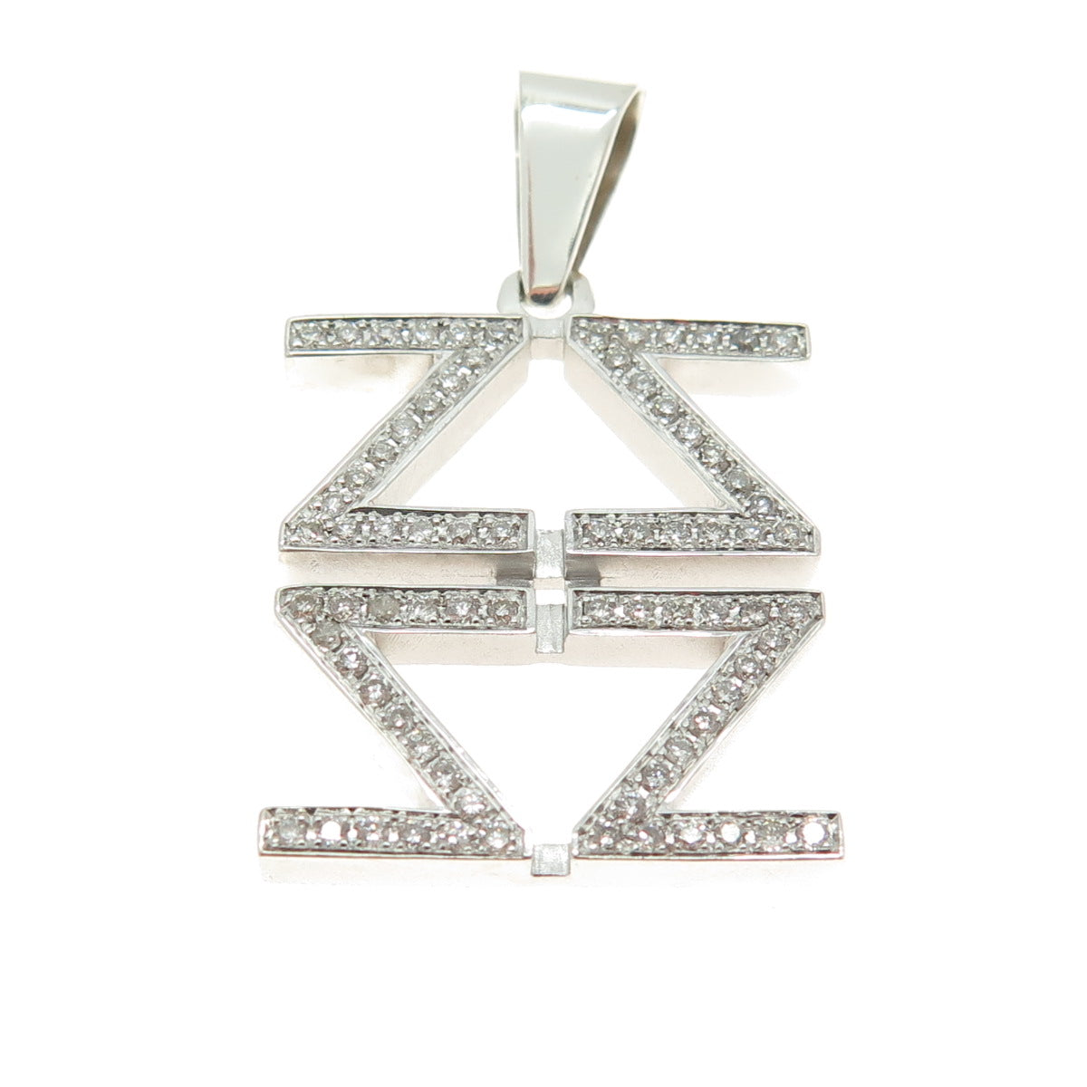 925 Sterling Silver Real Round-Cut Diamond Letter "Z" Link Pendant