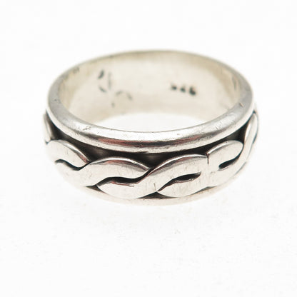 925 Sterling Silver Vintage Mexico Woven Rotating Band Ring Size 10.25