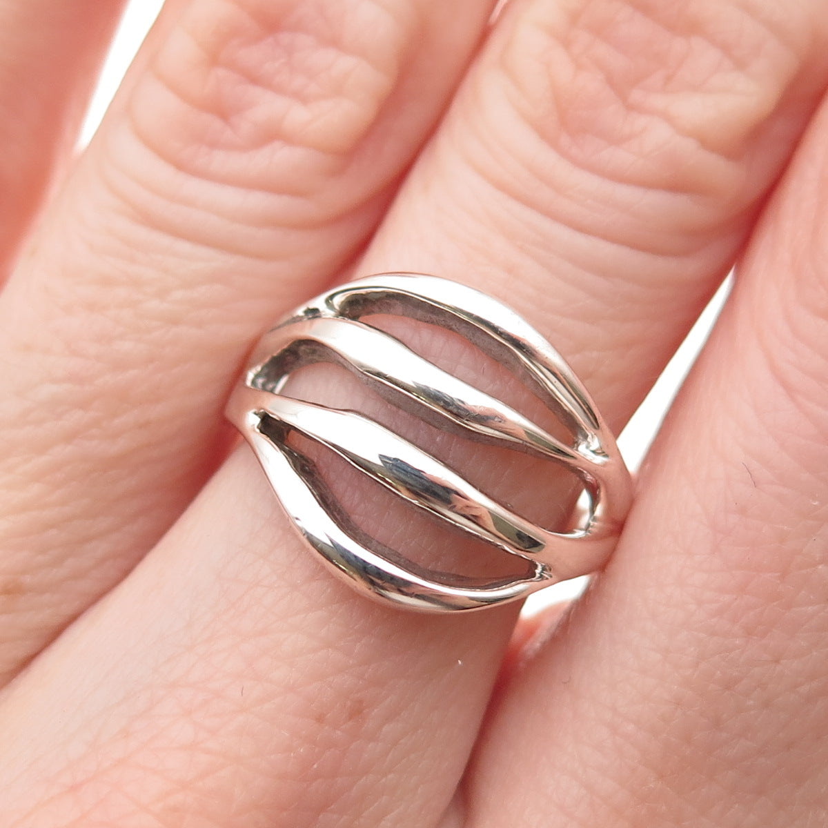 925 Sterling Silver Vintage Modernist 4-Row Ring Size 7.75