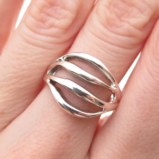 925 Sterling Silver Vintage Modernist 4-Row Ring Size 7.75
