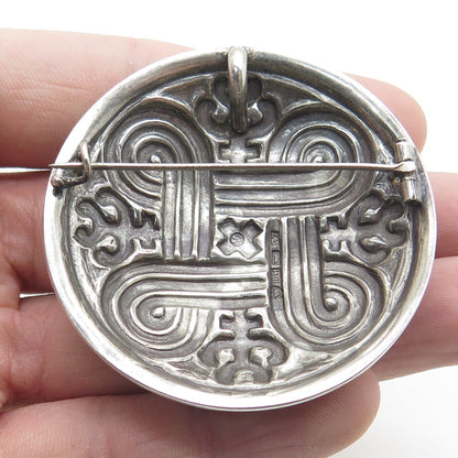 KAUNIS KORU 916H Silver Vintage 1960 Finland St. Johns Arms Oxidized Pin Pendant