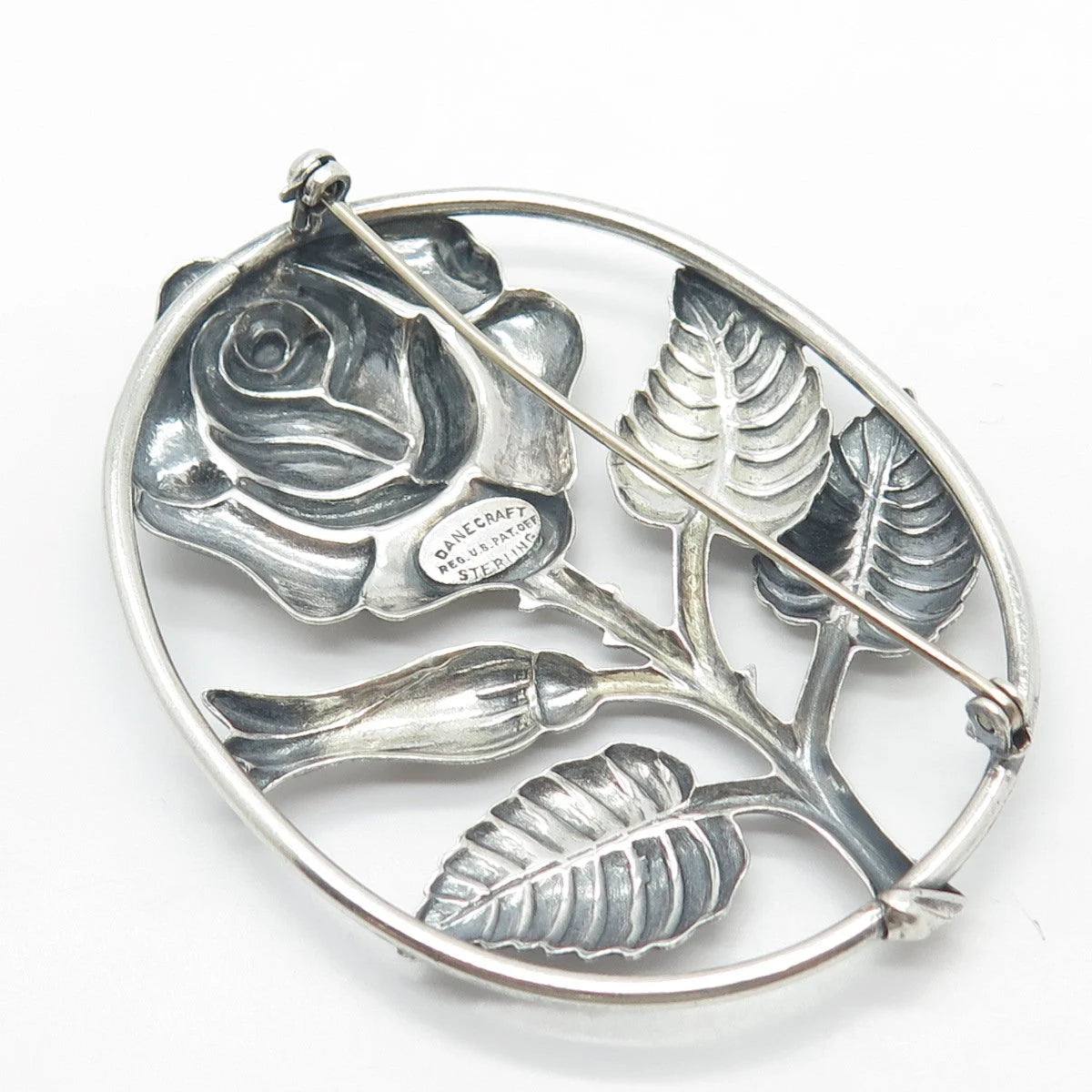 925 Sterling Silver Vintage Danecraft Rose Floral Pin Brooch