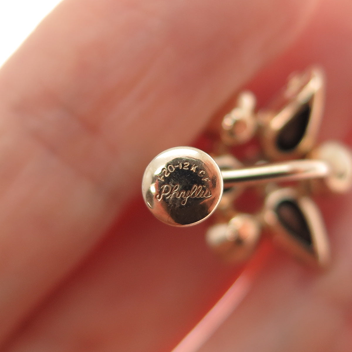 PHYLLIS 1/20 12K Rose Gold Filled Antique Rhinestone Flower Screw Back Earrings