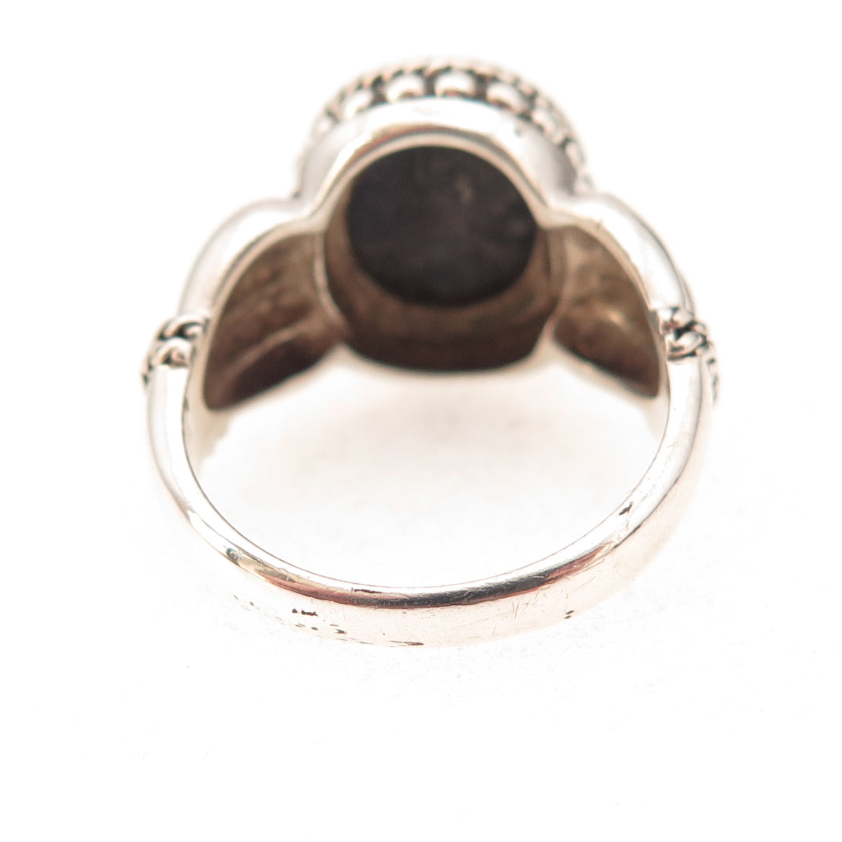 925 Sterling Silver Vintage Real Sodalite Beaded Oxidized Ring Size 7