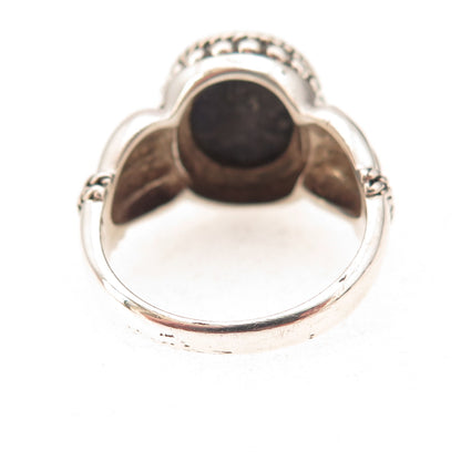 925 Sterling Silver Vintage Real Sodalite Beaded Oxidized Ring Size 7