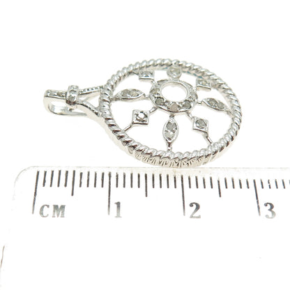 925 Sterling Silver Real Round-Cut Diamond Wheel of Fortune Pendant