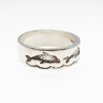 TED OTT Old Pawn Sterling Silver Vintage Dolphin Oxidized Band Ring Size 10.75