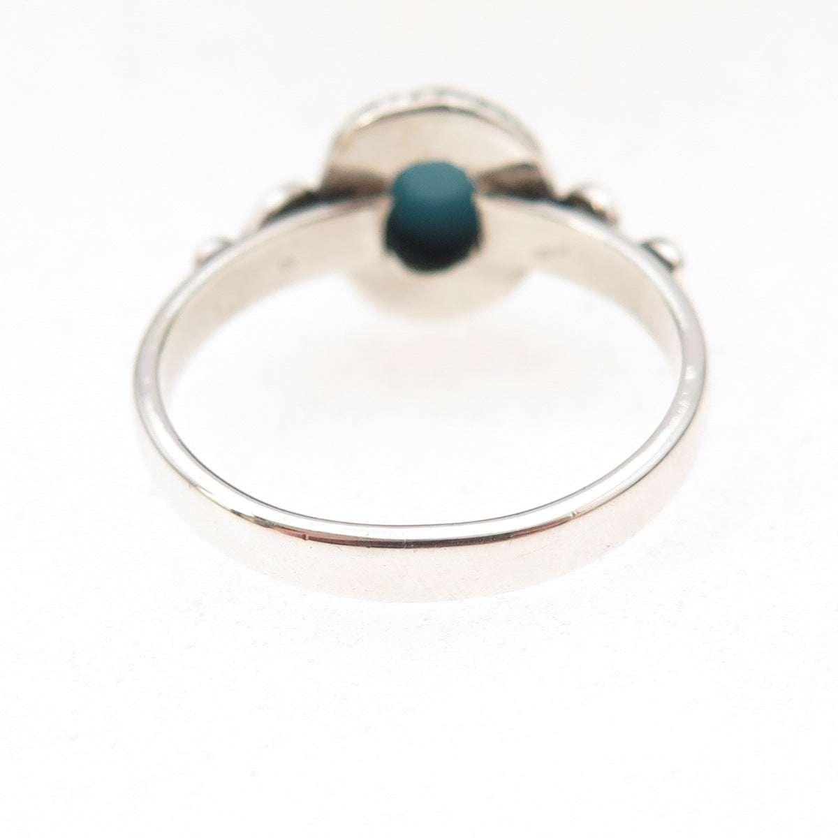 925 Sterling Silver Vintage Real Turquoise Spiral Oxidized Ring Size 8.25