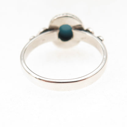 925 Sterling Silver Vintage Real Turquoise Spiral Oxidized Ring Size 8.25