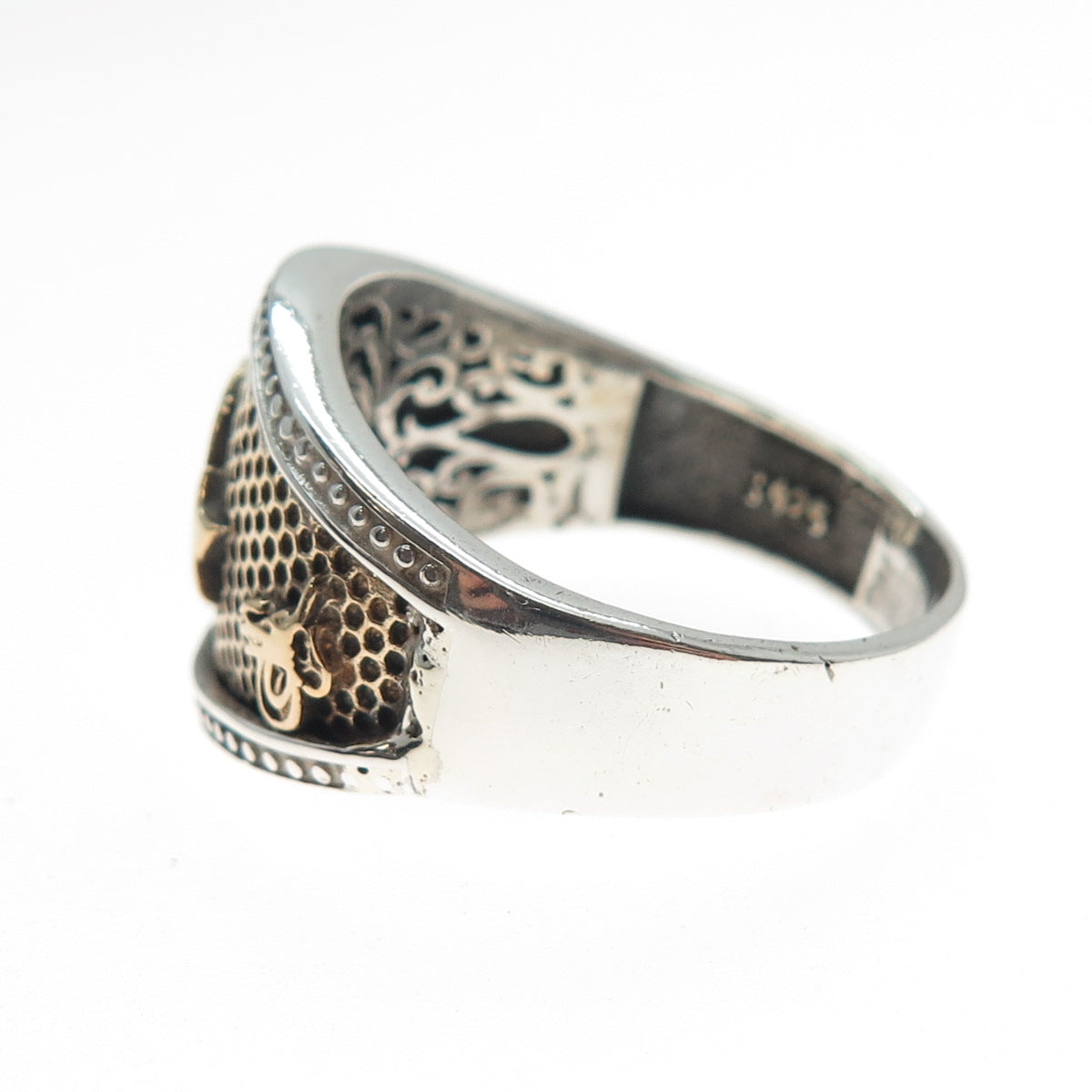 925 Sterling Silver 2-Tone Vintage Crescent & Star Allah Muslim Ring Size 12.5