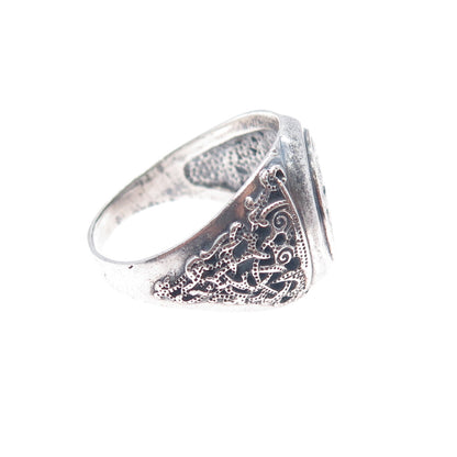 925 Sterling Silver Vintage Helm of Awe Oxidized Signet Ring Size 11