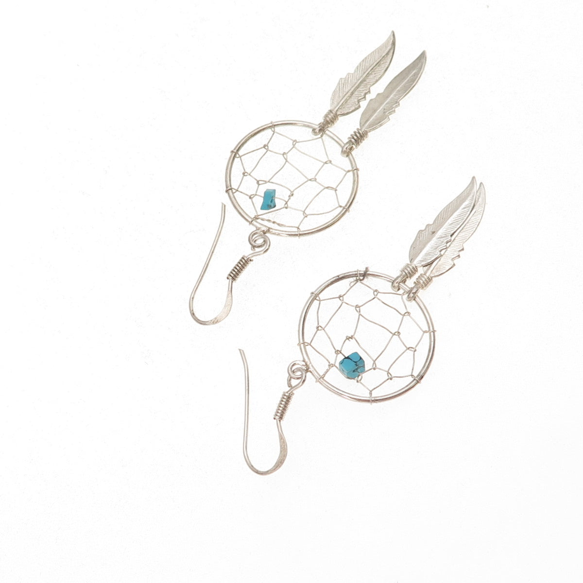 Old Pawn 925 Sterling Silver Vintage Turquoise Dreamcatcher Dangle Earrings
