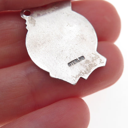 925 Sterling Silver Vintage Enamel Downhill Skier Oxidized Charm Pendant