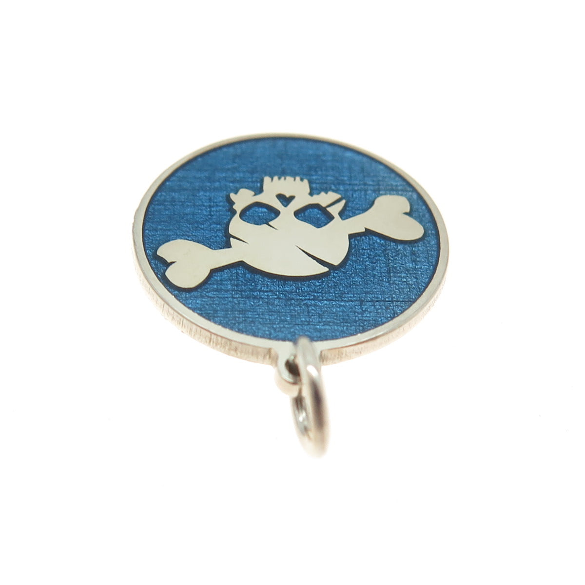 925 Sterling Silver Blue Enamel Skull & Bone Round Minimalist Charm Pendant