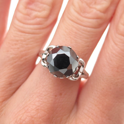 Clark & Coombs 925 Sterling Silver Antique Art Deco Real Hematite Ring Size 7.5