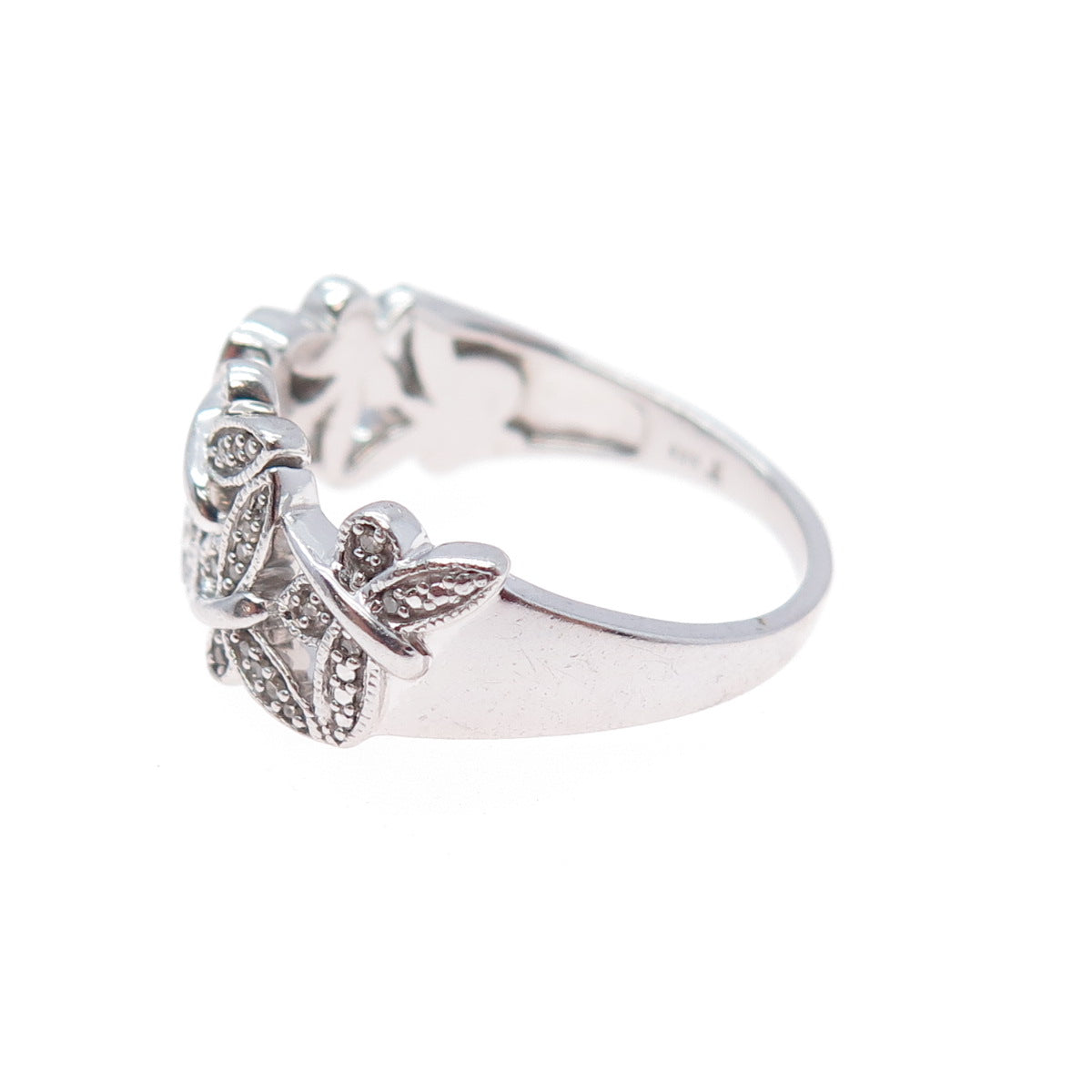 925 Sterling Silver Real Round-Cut Diamond Butterfly Ring Size 9.75