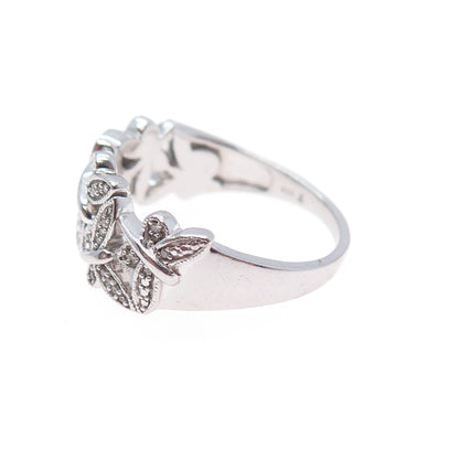 925 Sterling Silver Real Round-Cut Diamond Butterfly Ring Size 9.75