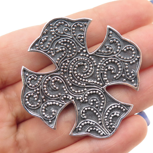 CFJ Collins Fine Sterling Silver Vintage Granulated Cross Oxidized Slide Pendant