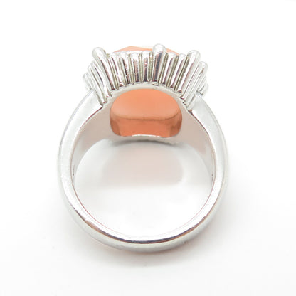 925 Sterling Silver Vintage Real Peach Mountain Jade Granulated Ring Size 10