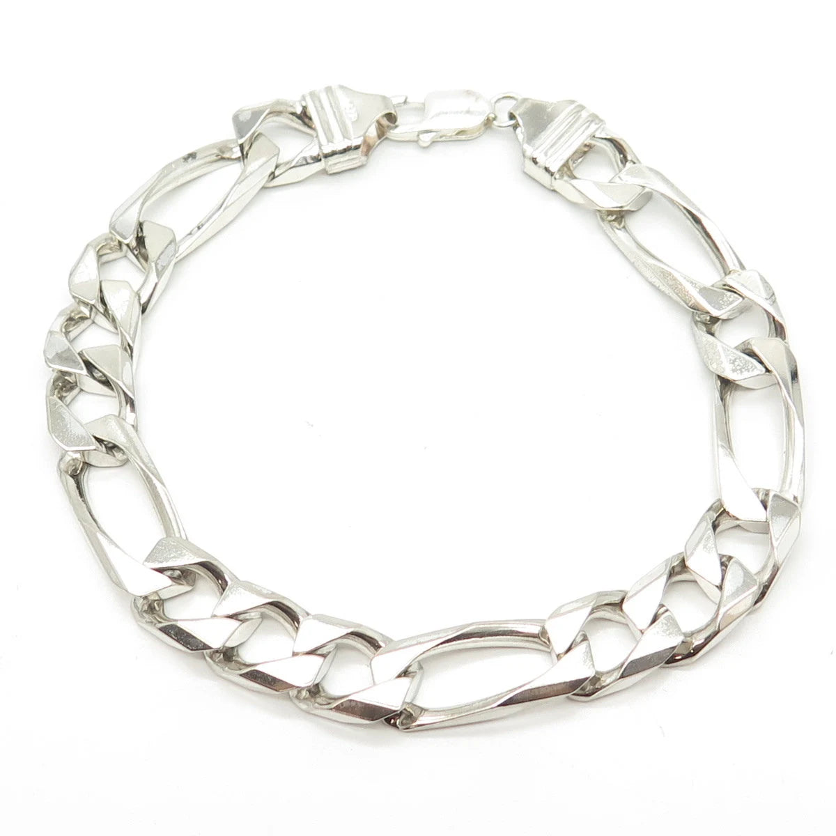 925 Sterling Silver Vintage Italy Figaro Curb Link Bracelet 9.3"