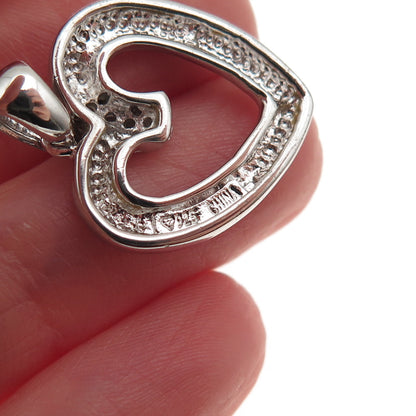 925 Sterling Silver Real Round-Cut Diamond Heart Charm Pendant