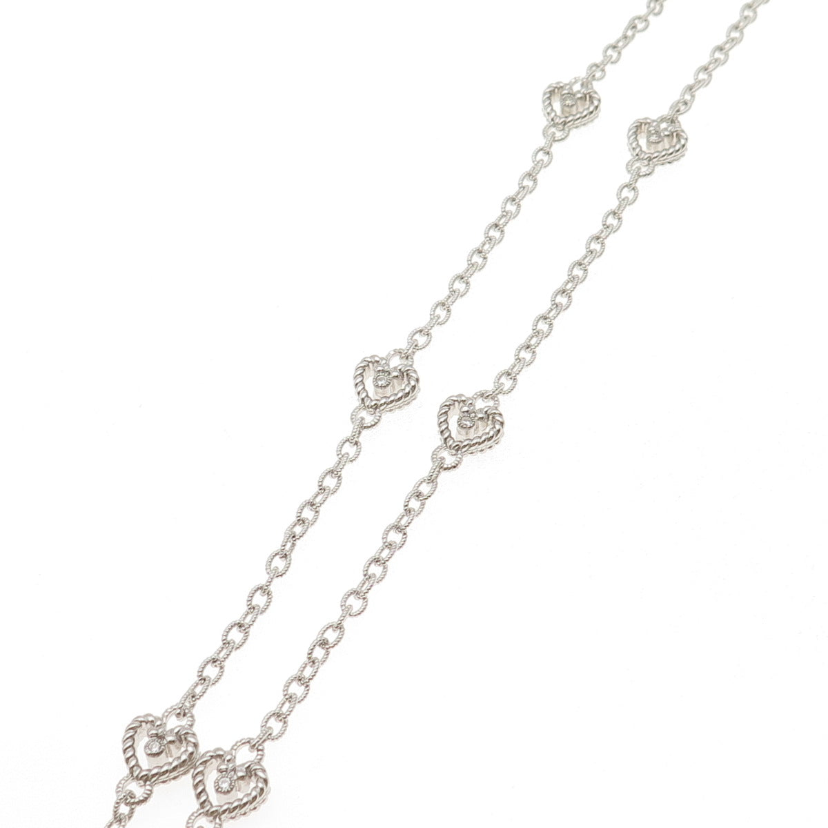 JUDITH RIPKA 925 Sterling Silver Round-Cut C Z Heart Station Chain Necklace 18"