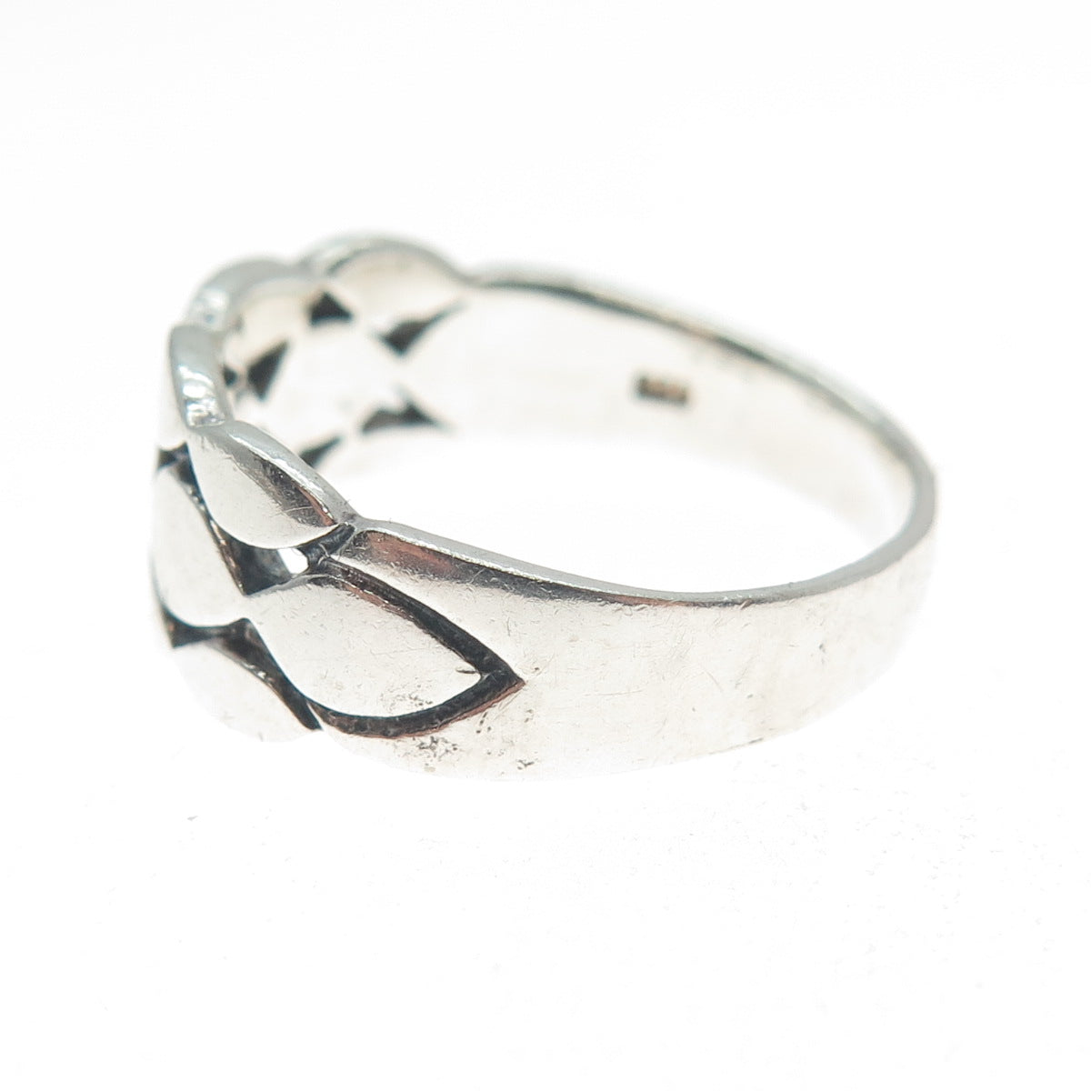 925 Sterling Silver Vintage Marquise-Cut Link Ring Size 7.25