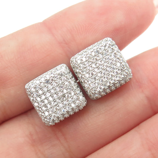 925 Sterling Silver Pave C Z Square Stud Earrings