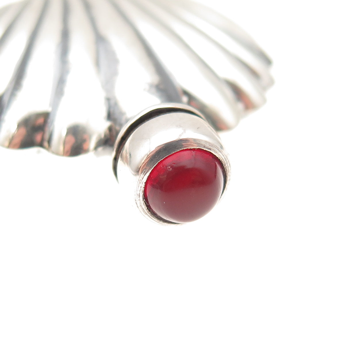 925 Sterling Silver Vintage Mexico Real Carnelian Seashell Perfume Bottle