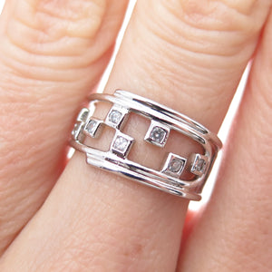 925 Sterling Silver Round-Cut C Z Modernist Checkmate Ring Size 6.5