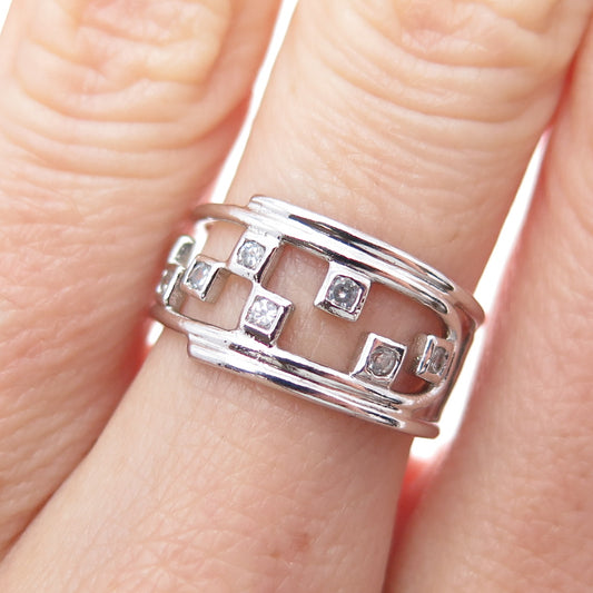 925 Sterling Silver Round-Cut C Z Modernist Checkmate Ring Size 6.5