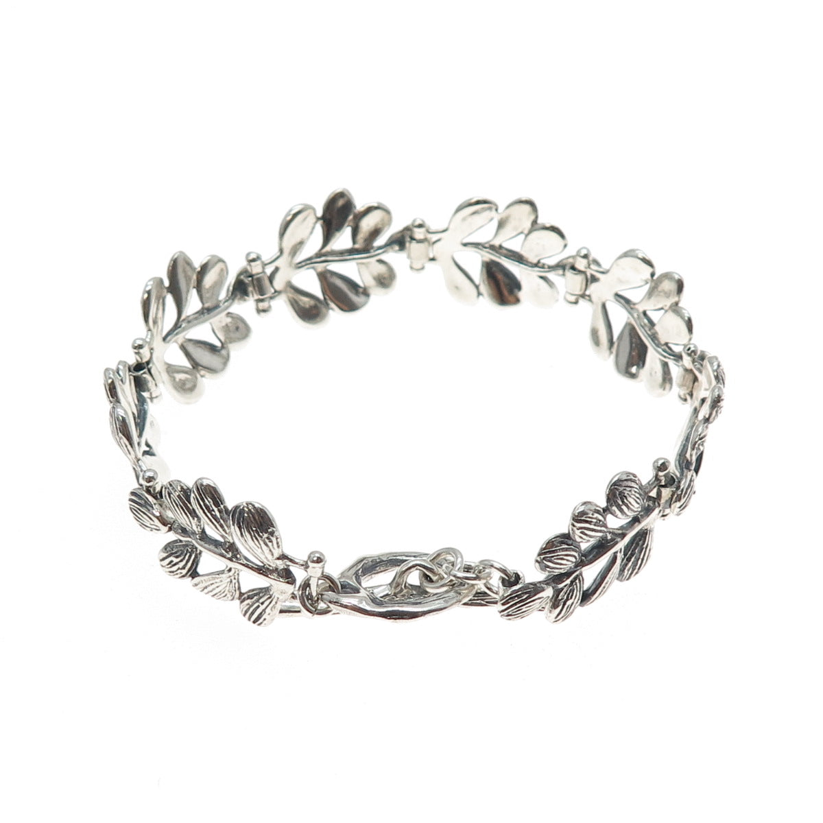 HAGIT GORALI Sterling Silver Vintage Israel Floral Leaf Oxidized Bracelet 6.75"