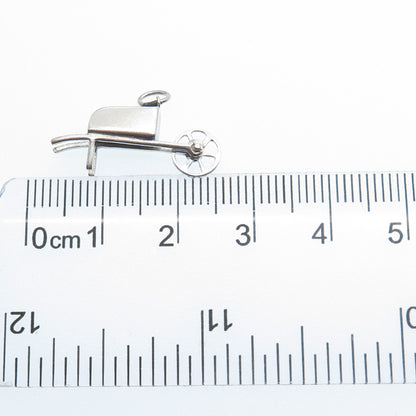 925 Sterling Silver Antique Wheelbarrow Gardening Minimalist 3D Charm Pendant