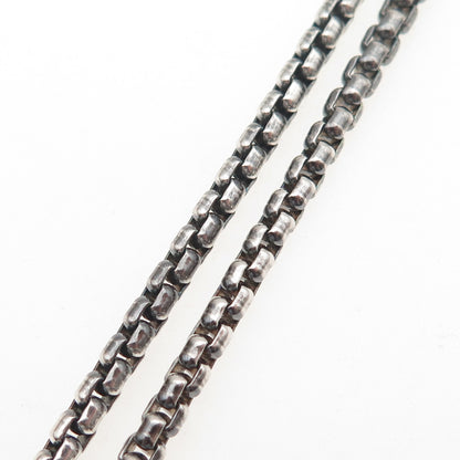 925 Sterling Silver Vintage Italy Round Box Chain Oxidized Necklace 18"