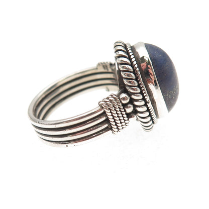925 Sterling Silver Vintage Real Cabochon Lapis Oxidized Ring Size 7.5
