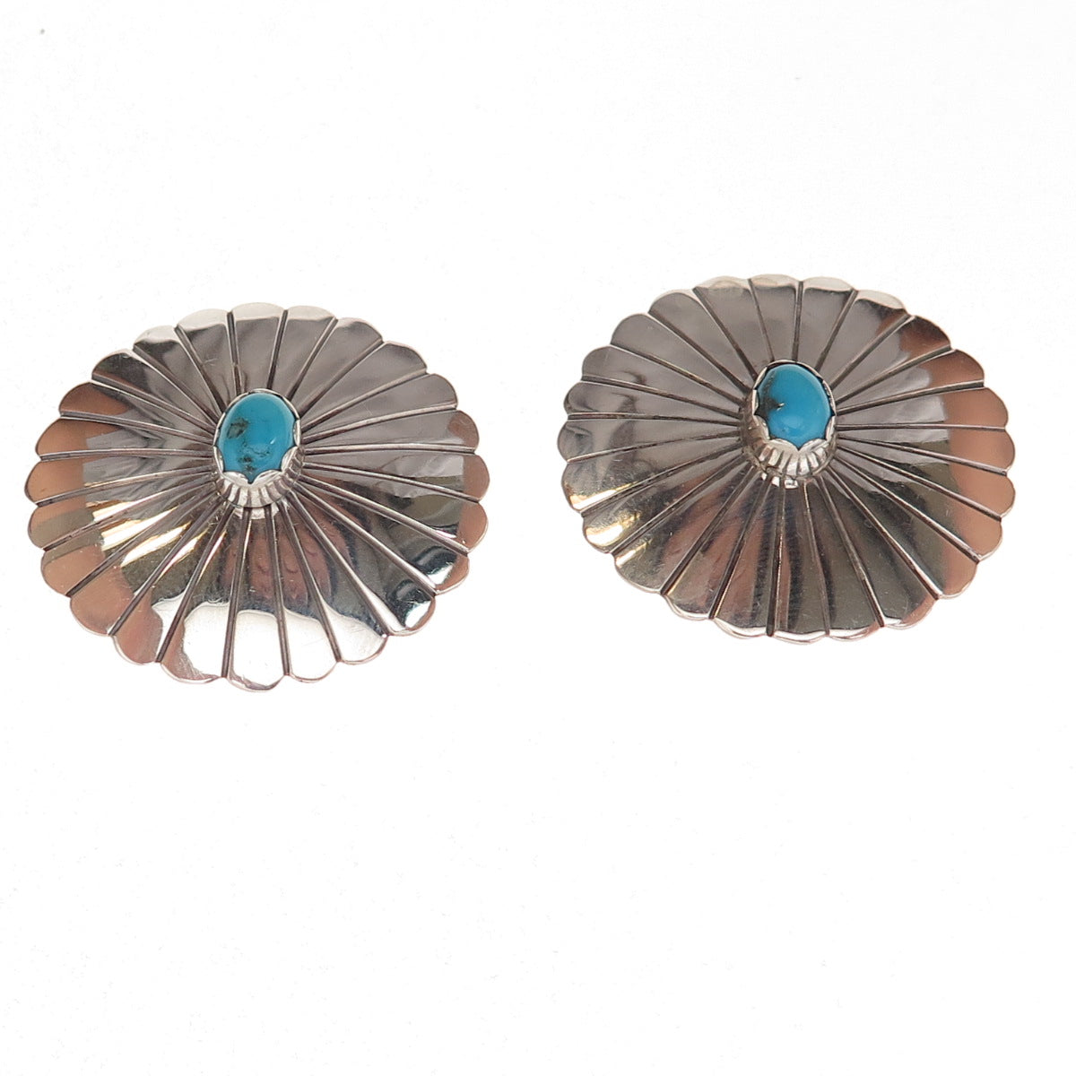 T. Smith Navajo Old Pawn 925 Sterling Silver Vintage Turquoise Floral Earrings
