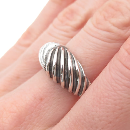 925 Sterling Silver Vintage Modernist Ribbed Dome Oxidized Ring Size 8.75