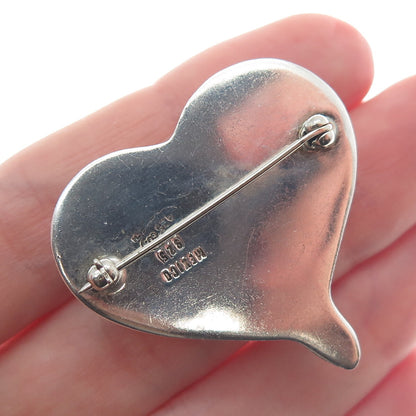 925 Sterling Silver Vintage Mexico Modernist Puffy Heart Pin Brooch